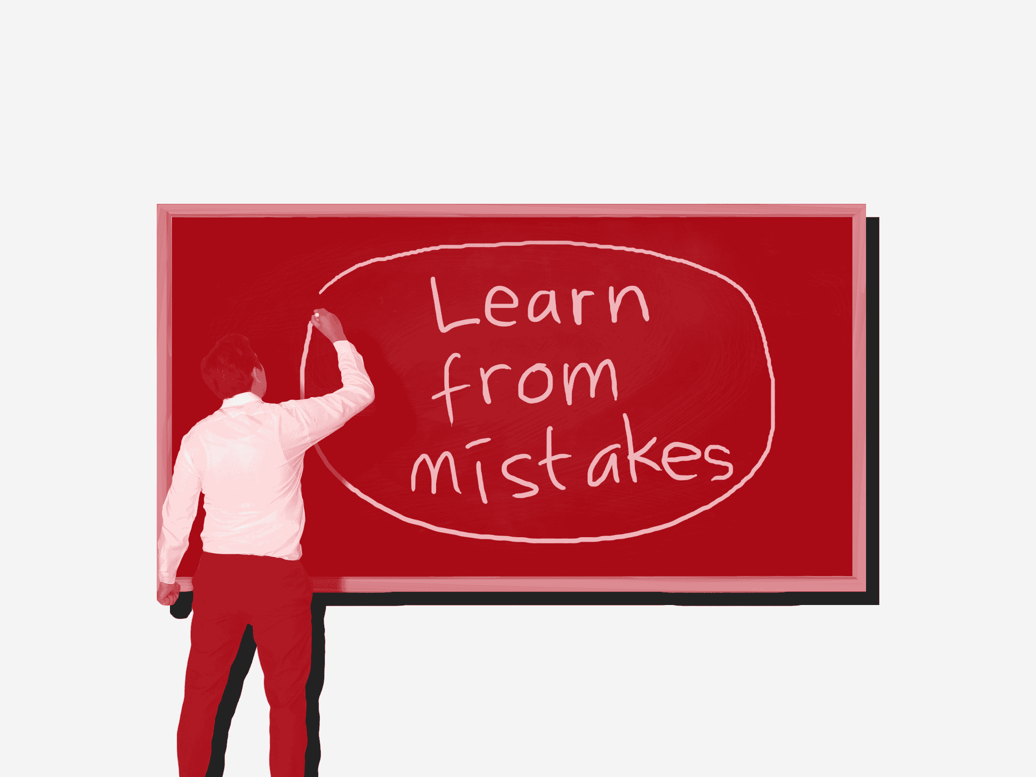 persona che scrive alla lavagna "learn from mistakes"